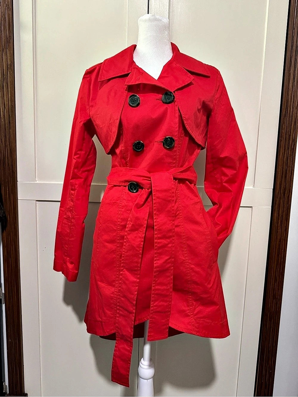 Cabi STYLE#334 Red Cotton Blend Trench Coat Size 4 Like New